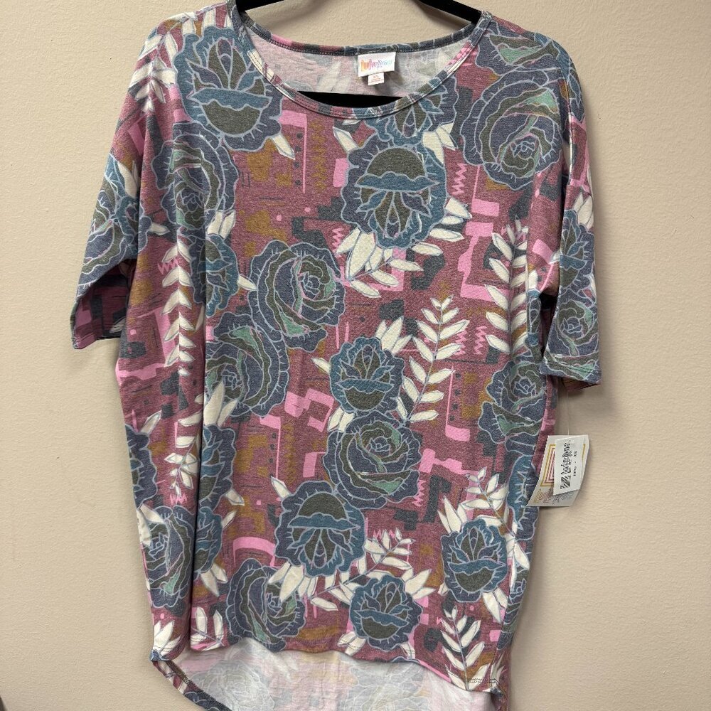 LuLaRoe Irma Tunic Grey Blue Pink Floral  NEW size XS